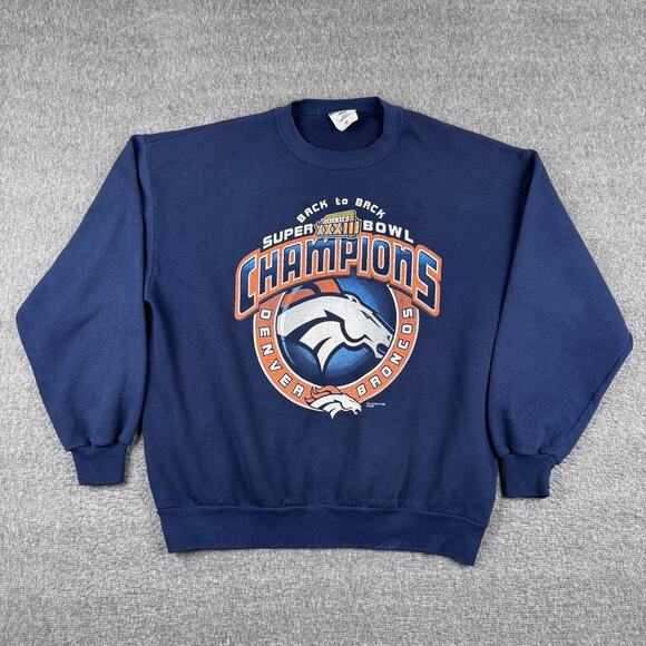 Vintage Denver Broncos Sweatshirt Men’s XL Blue Super Bowl XXXIII‎ NFL 90s - Picture 1 of 7